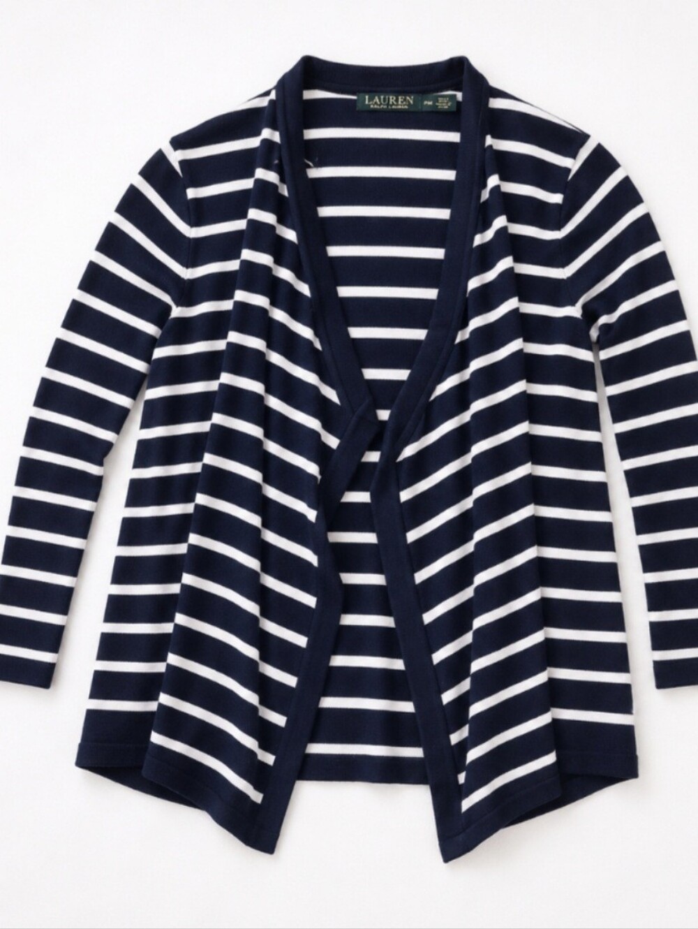 Lauren Ralph Lauren Navy and White Striped Open-Front Cardigan size M